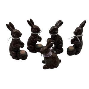 Vintage Set Faux Chocolate Easter Bunny Rabbit Figurines Resin 5 Pieces